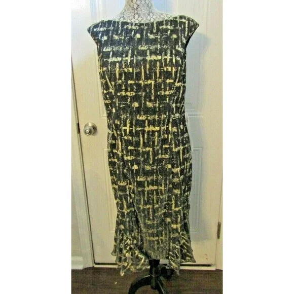 Ieena Mac Duggal Dress NWT Black Gold Metallic Sleeveless Cocktail Midi $380 12